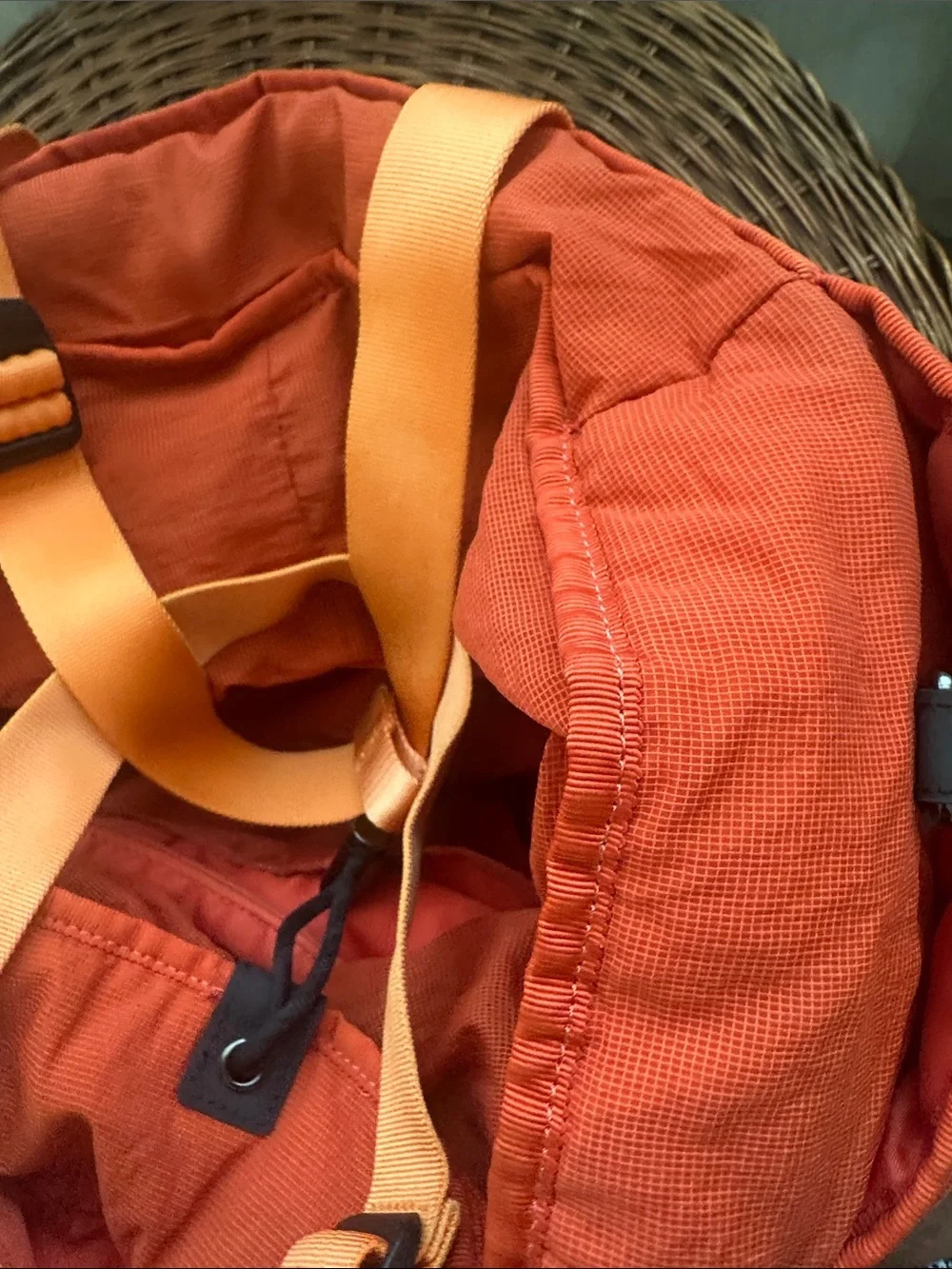 lululemon athletica Orange Quilted Duffel with Bright Straps